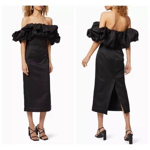 Acler Fields Ruffled Midi Dress Size AU 6 | US 2 Elegant Black OffShoulder Dress